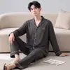 Pijama nuevo de algodón puro, suave, sencillo, corte holgado, de manga larga, conjunto de pantalón largo para hombre, adecuado para usar en casa o como ropa exterior