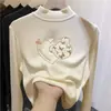 Ropa interior térmica para niños con forro de forro polar, nuevo estilo otoño/invierno, camiseta de manga larga de moda para niñas, tejido cepillado, cuello semi-alto, cálida y con estampado