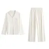 Pijama de Solapa para Mujer Otoño e Invierno, Usable en Todas las Estaciones, Manga Larga, Pantalón Largo, Ropa de Algodón Oxígeno, Conjunto Casual Simple para Casa, Ropa de Estar