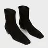 Botines Tote para Mujer, Botines Delgados de Punta Cuadrada, Botines Bajos para Mujer, Botines Franceses de Cuero de Punta Cuadrada para Mujer, Botines de Tacón Grueso