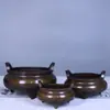 Quemador de Incienso de Cobre Puro para Uso Doméstico, Quemador de Incienso para Interiores con Tres Patas y Orejas Redondas, Artesanía de Metal para Ceremonia de Ofrenda de Incienso en Templos Budistas