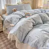 2026 Novo Estilo Algodão Puro Acabamento em Renda Cobertor de Cama Puro Algodão Conjunto de Colcha de Quatro Peças