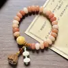 Pulseira de Raiz de Bodhi Rosa Degradê Estilo Chinês Contas de Ábaco Círculo Duplo Portátil Para Meninas Envolver no Dedo Macio Brincadeira Cultural Pulseira de Contas Budistas Atacado