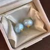 Aretes de Perla Grandes Redondos Planos tipo Shijia, Elegantes Aretes de Perla con Resorte de Ola Menta para Primavera y Verano