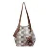 Bolso de mano nuevo con estampado de cuadros único, bolso de hombro versátil, bolso de mano de gran capacidad para el trabajo, bolso vintage de alta gama para mujer