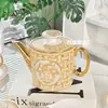 Juego de Café y Té Cerámico Estilo Europeo Transfronterizo de 15 Piezas Tetera Jarra de Leche Azucarero Combinación Juego para Reuniones de Oficina Invitados Té de la Tarde