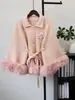 Elegante abrigo tipo capa de punto de lana de doble cara estilo francés, nuevo modelo otoño 2026, elegante chaqueta tipo chal de piel empalmada para mujer