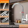 Torneira de cozinha para pia, uso duplo para água quente e fria, pressurizadora, giratória e anti-respingos.