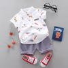 Comércio Exterior Verão Estilo Fino Unissex Conjunto para Bebê e Criança Pequena com Desenho de Aviãozinho Algodão Manga Curta e Shorts Conjunto de Duas Peças Atacado do Fabricante