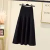 Falda de Punto Engrosada para Mujer, Ropa de Mujer para Otoño e Invierno, Cubre Cadera, Adelgazante, Falda de Lana de Longitud Media, Falda Versátil de Corte A, Falda Larga