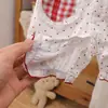 Mono de Verano a Cuadros Rojos con Lazo, Manga Corta, Ropita de Verano, Ropa para Exteriores, Bebé, Infantil, Ropa para Niños, Traje para Gatear
