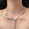 Collar de Doble Capa con Perlas y Mariposa para Mujer, Lujo Ligero, Gama Alta, Colgante de Borla de Imitación de Jade Azul, Cadena para Clavícula, Elegante, Super Hada