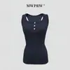 Camisola de cuello Henley de tres botones, corte ajustado, cuello en U para mujer, diseño de verano, versátil, adelgazante, top exterior sin mangas