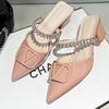 Sandalias de Moda Estilo Francés con Pedrería para Mujer 2025 Verano Nuevo Versátiles con Vestido Mules Elegantes de Punta Cerrada para Uso Exterior