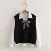 Conjunto de 3 piezas para mujer estilo dulce universitario 6818: Chaleco de punto con abertura trasera + Camisa + Corbata - Venta al por mayor