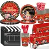 Noite de Cinema de Hollywood Tema Pipoca de Cinema Crianças Descartável Bandeja de Papel Toalha de Mesa Guardanapo Conjunto de Festa