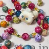 Luz de Palacio Vintage Estilo Francés Lujo Ligero Barroco Pintura al Óleo Cuentas de 12 mm Pulsera DIY Colgante para Coche Cuentas Sueltas con Agujero Recto
