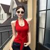 Camisola Sexy Amarela de Gola Halter para Mulheres com Costas Lindas, Regata Slim Sem Mangas com Alças de Verão para o Dia a Dia com Design Elegante para Garotas Hot