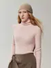 Nueva colección de otoño: Suéter de cachemira 100% puro para mujer, corte ajustado, con cuello de volantes, mangas largas y base de punto