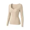 Ropa interior fina sin costuras invisible de otoño e invierno para mujer, versátil, cálida, ajustada, con copas, top de manga larga para llevar debajo