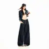 Laranja jovem # Jeans wide leg com design de prega de botão, corte solto, modelador, valorizador, com caimento, casual, versátil, calça comprida para mulheres