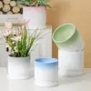 Moderno nórdico simple redondo bonsái estilo ins rábano verde hogar rayado artístico agujero transpirable maceta de cerámica