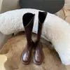 Botas largas de suela gruesa para mujer, nueva colección otoño/invierno 2024, color marrón, tacón grueso, a la moda, caña alta, ajuste ceñido y estilo de bota de montar