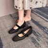 796-12 Hebilla de Cinturón Francesa Zapatos de Tacón Medio Individuales para Mujer Primavera Malla Empalmada con Lentejuelas Zapatos Individuales Elevados Zapatos Mary Jane
