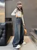 Jeans Feminino para Primavera e Outono Moda Versátil Calças Largas Soltas para Crianças Maiores Calças Casuais Estilo Coreano Calças Retas