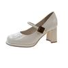 Sapatos Mary Jane de salto grosso com bico redondo para mulheres 2024 Primavera e Outono novos sapatos femininos Estilo britânico boca rasa Moda Net Vermelho sapatos solteiros