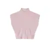Top de punto sin costuras de una pieza para mujer, de lana, con hombros caídos, cuello semi alto y mangas cortas abullonadas, otoño 2026, capa base con tacto de alta gama