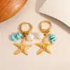 Pendientes Transfronterizos de Acero Inoxidable Nuevo Estilo, Personalizados y de Moda Estilo Océano Coral Caracola Estrella de Mar Chapados en Oro de 18K Impermeables