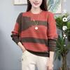 2025 Tejido de Punto Jacquard con Empalme de Color Contrastante Primavera y Otoño Versátil Elegante Reductor de Edad Holgado Cubre-Grasa Camiseta Básica Versátil para Mujer