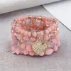 Itens Mais Vendidos Transfronteiriços: Pulseira com Pingente de Coração em Liga de Metal Estilo Boho, Pulseira Elástica de Contas Multicamadas