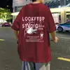 Camiseta de Manga Corta Estilo Americano High Street Araña Rojo Vino para Hombre Verano 2025 Nueva Moda Marca Diseño para Parejas