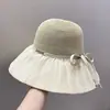Sombrero de Sol para Mujer en Primavera y Verano, Lazos de Encaje Empalmados, Sombrero de Pescador de Ala Ancha, Sombrero Tipo Cuenca Versátil para Viajes Anti-UV