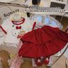 Traje de estilo coreano y extranjero para bebé niña, estilo veraniego nuevo, con lazo, dibujos animados, manga corta, falda de pastel, conjunto de dos piezas