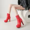 Botas Femininas de Inverno 2026 Novo Estilo Punk com Plataforma Impermeável de Solado Grosso Tamanhos Extra Grandes 40-50 Bico Redondo Zíper Lateral Cano Curto