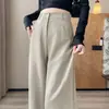 Traje de Mujer Otoño 2026 Pantalones de Pierna Ancha, Talla Petite, Corte Delgado, Cintura Alta, Caída, Pierna Recta, Largo hasta el Suelo, Pantalones Casuales, Comercio Exterior