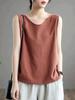 Camisola de Moda Morada Reductora de Edad de Alta Gama de Algodón y Lino sin Mangas Top de Verano Nuevo Versátil Literario Retro para Mujer