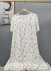 Novo Pijama de Algodão e Seda 2025 para Mulheres, Verão Fino Tamanho Grande, Vestido Longo de Algodão Artificial de Manga Curta para Usar por Cima