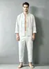 2026 Conjunto de Algodão e Linho Estilo Chinês Tang de Manga Longa para Homens, Roupa Hanfu Solta Retrô Chinesa, Roupa Zen, Roupa de Leigo