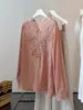 Parche de Encaje Pesado Patchwork Cuello en V Manga Larga Algodón Lino Protección Solar Camisa Mujer Verano Nuevo Holgado Delgado Adelgazante Top