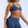 Sujetador deportivo de yoga sin costuras de nailon mate de alta elasticidad con cuello halter para mujer, ropa interior deportiva de espalda hermosa para mujer, sujetador deportivo exterior