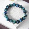 Pulsera Ojo de Tigre Azul Pavo Real Ojo de Tigre Azul Deslumbrante Ópalo de Madera Azul Cielo Pulsera Ojo de Tigre Ojo de Gato Pulsera Azul de Ojo de Tigre