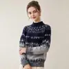 Suéter de Lana Tejido Fair Isle Vintage para Mujer, Cuello Redondo, Estilo Étnico, Corte Holgado, Casual, Prenda Base para Otoño/Invierno
