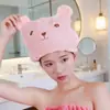 Touca de Secagem de Cabelo de Fleece Coral Espesso com Orelhas de Urso Bordadas Selecionada Cuidadosamente para Mulheres, Toalha de Cabelo Absorbente de Secagem Rápida para Crianças Fofas