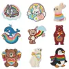 Patches bordados de animais fofos com tema de cura arco-íris: urso, baleia, pinguim, coelho, patches de desenho animado termocolantes para roupas infantis