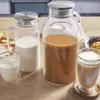 Jarra de vidrio de 2 litros 68 oz con tapa y boquilla con asa para refrigerador hervidor bebida caliente/bebida fría botella de agua de vidrio té helado