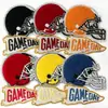 Couro Dourado e Prateado Chenille Futebol Dia de Jogo Capacete Bandeira 12 Estilos Patch de Tecido Bordado Selo Bordado